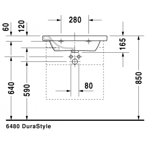 Раковина встраиваемая сверху Duravit Durastyle 2320650000 65х48см