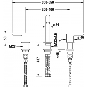 DURAVIT (C.1) Смеситель для раковины на 3 отверстия, с донным клапаном, хром