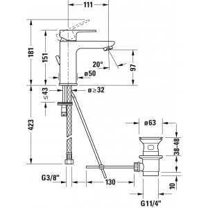 Однорычажный смеситель для раковины Duravit B.3 B31010001010, хром