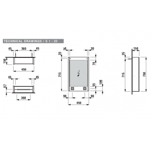 Зеркальный шкафчик с подсветкой Laufen Frame25 4.0830.1.900.144.1 45 см, 1 зеркальная дверь слева, корпус алюминий/зеркальное стекло, сенсор, 2 розетки